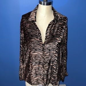 Cute Solutions Original Animal Print Velor Feel Button Down Shirt Large